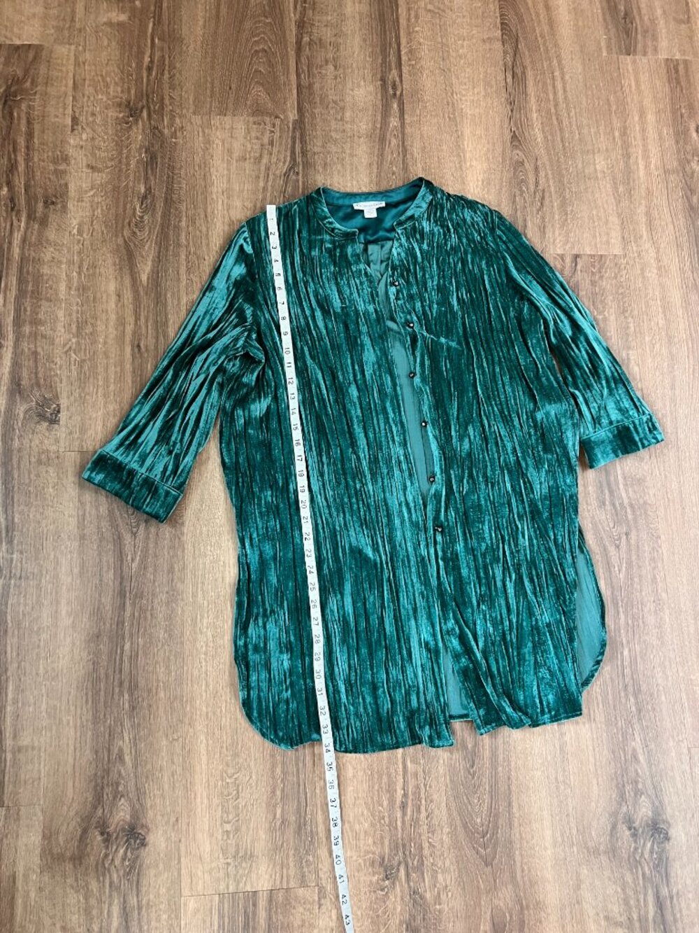 Coldwater Creek Emerald Teal Crushed Velvet Long Shirt Jacket Sz L - Picture 7 of 13